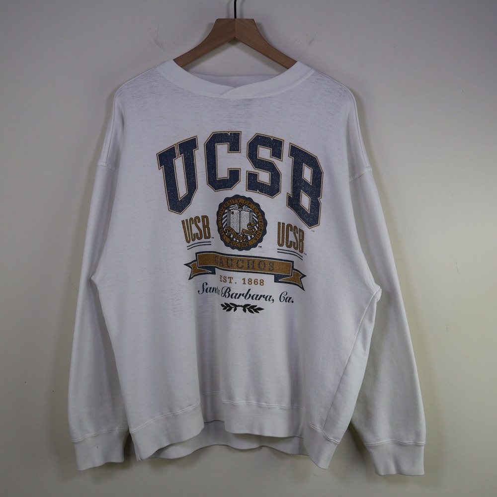 Vintage 90s UCSB Gauchos Sweatshirt Large White College Retro Crewneck
